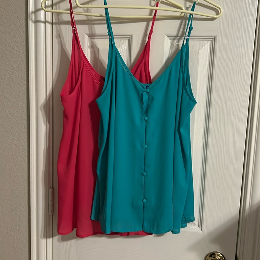2 Apt.9 v-neck cami size large.  One pink and one turquoise. One is NWT.